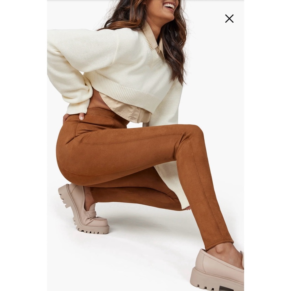 Spanx Faux Suede Leggings Women's Medium Rich Caramel Brown - Picture 5 of 13